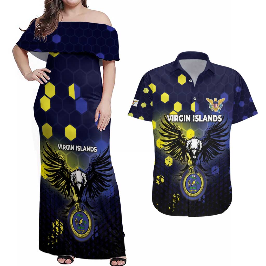 Personalized United States Virgin Islands Couples Matching Off Shoulder Maxi Dress and Hawaiian Shirt Eagle Bird Unique Style - Wonder Print Shop