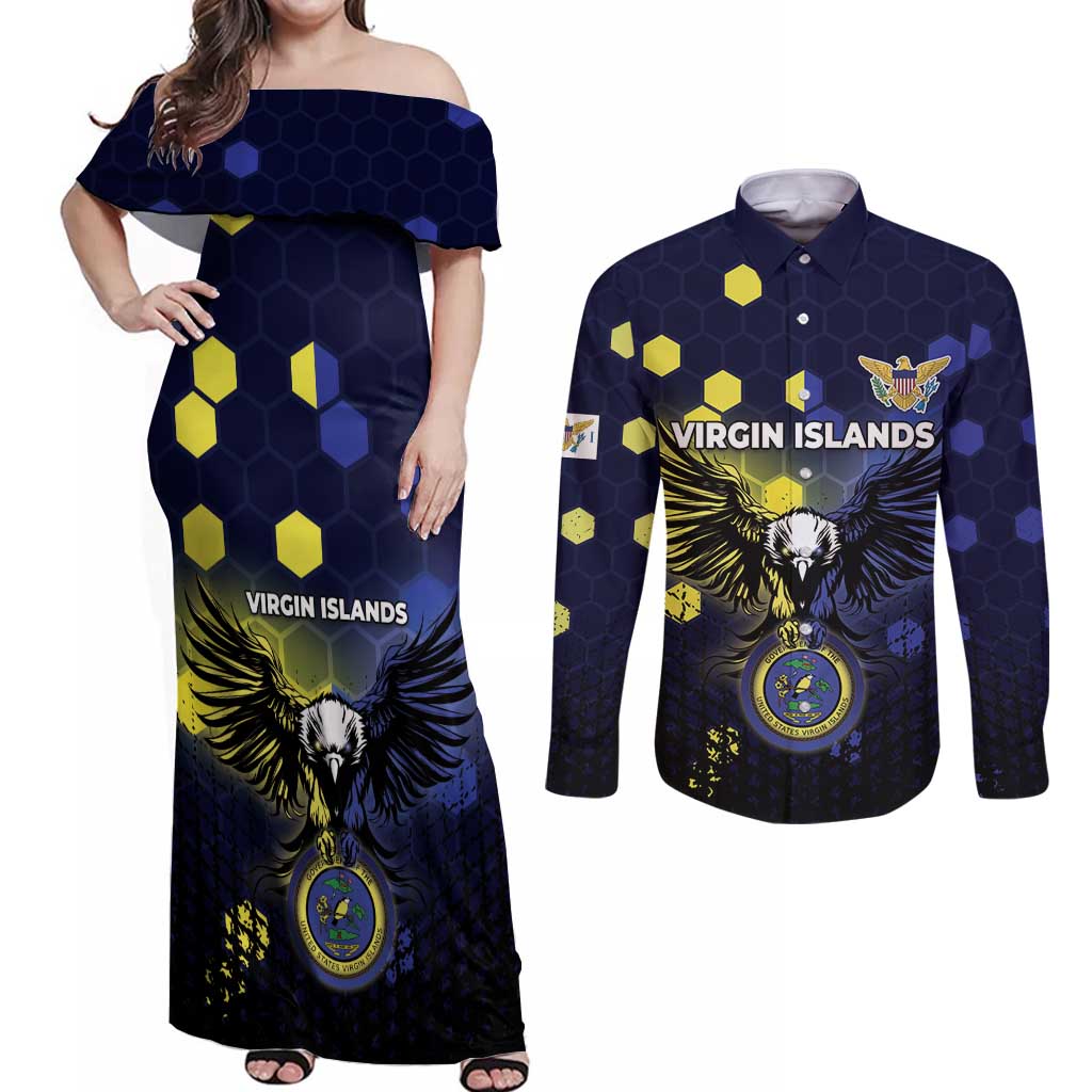 Personalized United States Virgin Islands Couples Matching Off Shoulder Maxi Dress and Long Sleeve Button Shirt Eagle Bird Unique Style - Wonder Print Shop