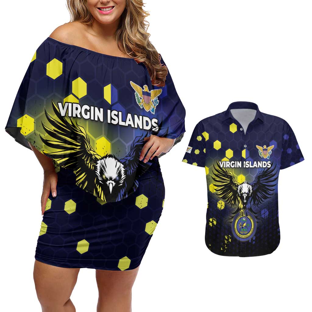Personalized United States Virgin Islands Couples Matching Off Shoulder Short Dress and Hawaiian Shirt Eagle Bird Unique Style - Wonder Print Shop