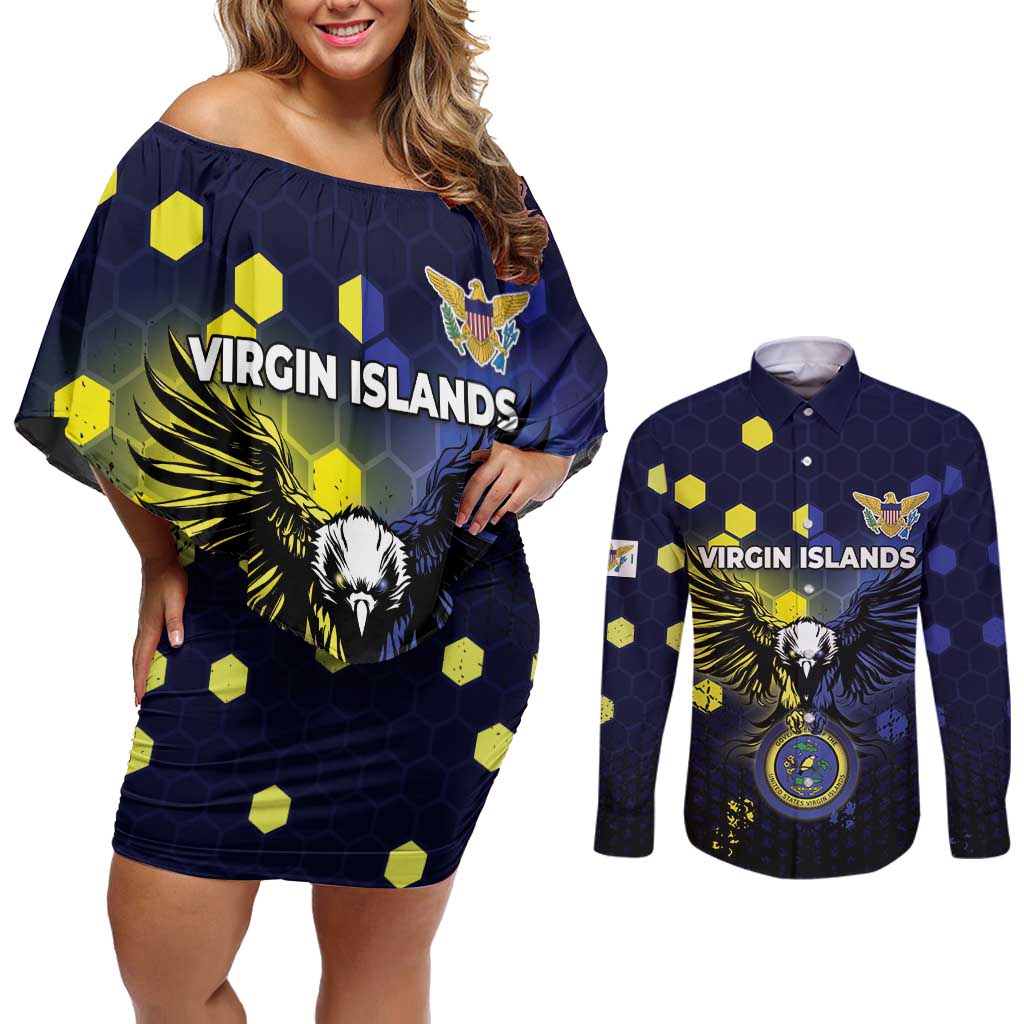 Personalized United States Virgin Islands Couples Matching Off Shoulder Short Dress and Long Sleeve Button Shirt Eagle Bird Unique Style - Wonder Print Shop