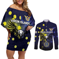 Personalized United States Virgin Islands Couples Matching Off Shoulder Short Dress and Long Sleeve Button Shirt Eagle Bird Unique Style - Wonder Print Shop