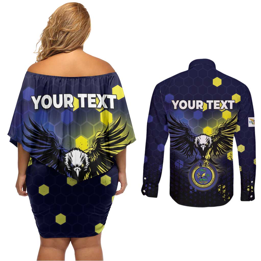 Personalized United States Virgin Islands Couples Matching Off Shoulder Short Dress and Long Sleeve Button Shirt Eagle Bird Unique Style - Wonder Print Shop