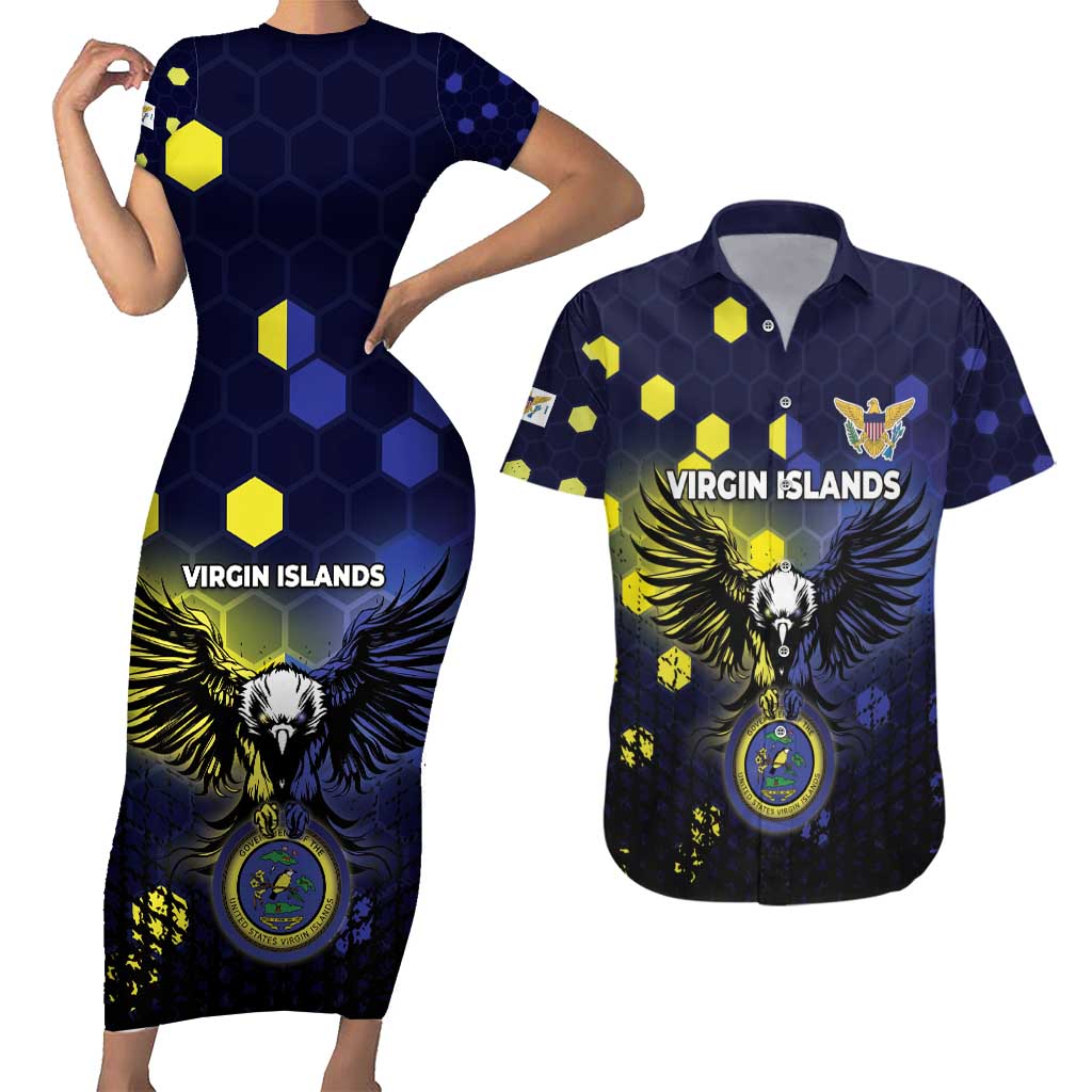 Personalized United States Virgin Islands Couples Matching Short Sleeve Bodycon Dress and Hawaiian Shirt Eagle Bird Unique Style - Wonder Print Shop