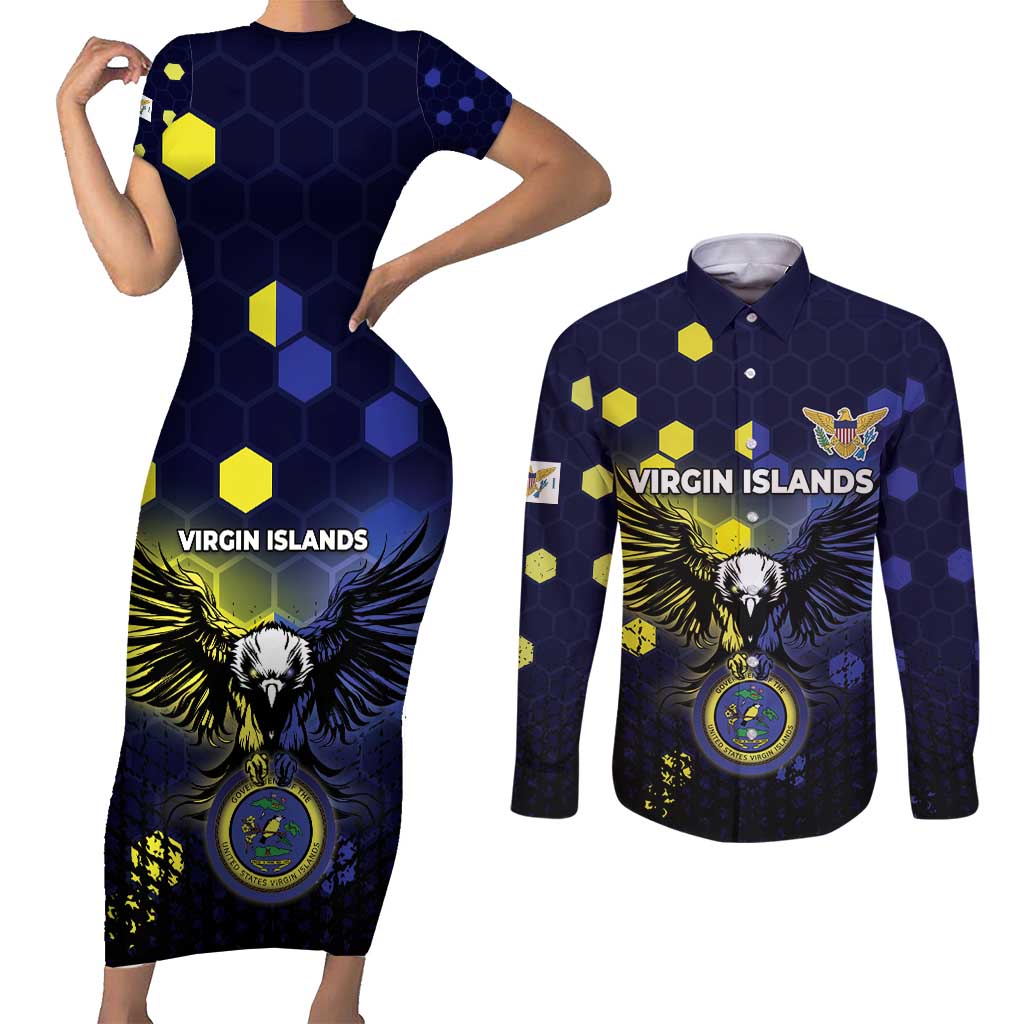 Personalized United States Virgin Islands Couples Matching Short Sleeve Bodycon Dress and Long Sleeve Button Shirt Eagle Bird Unique Style - Wonder Print Shop