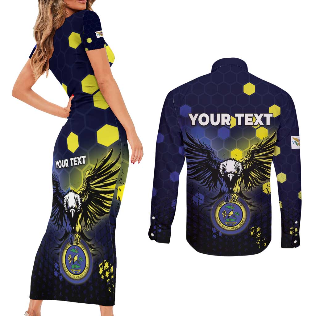 Personalized United States Virgin Islands Couples Matching Short Sleeve Bodycon Dress and Long Sleeve Button Shirt Eagle Bird Unique Style - Wonder Print Shop