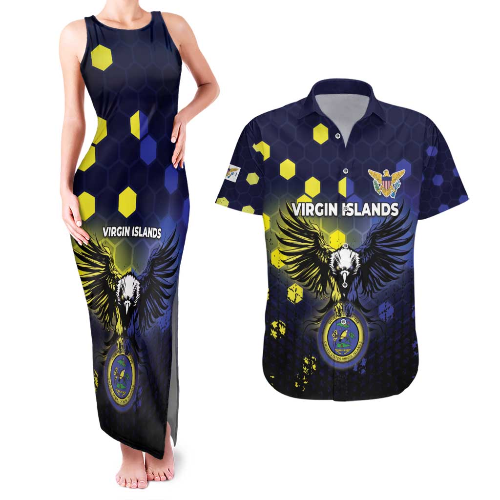 Personalized United States Virgin Islands Couples Matching Tank Maxi Dress and Hawaiian Shirt Eagle Bird Unique Style - Wonder Print Shop