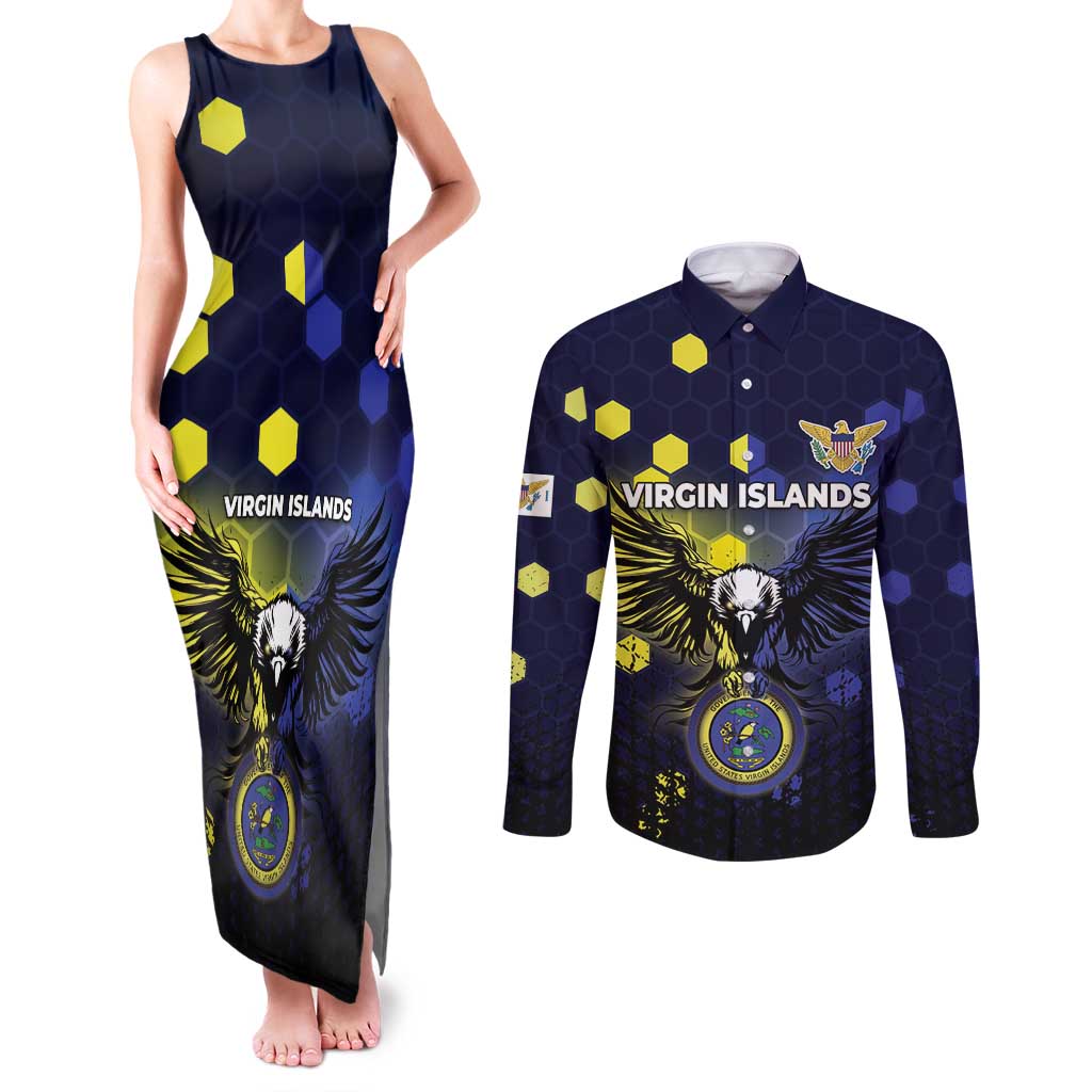 Personalized United States Virgin Islands Couples Matching Tank Maxi Dress and Long Sleeve Button Shirt Eagle Bird Unique Style - Wonder Print Shop