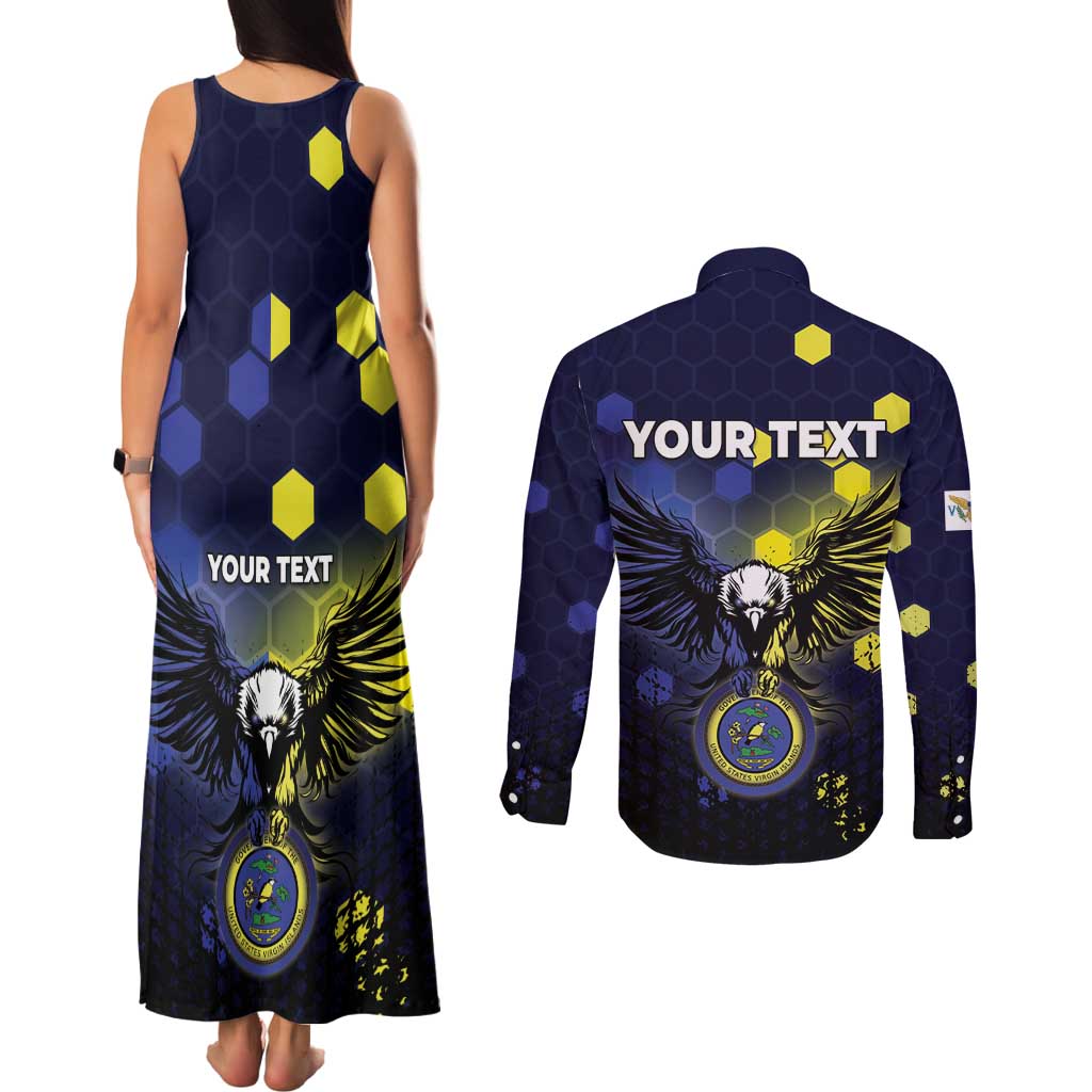Personalized United States Virgin Islands Couples Matching Tank Maxi Dress and Long Sleeve Button Shirt Eagle Bird Unique Style - Wonder Print Shop