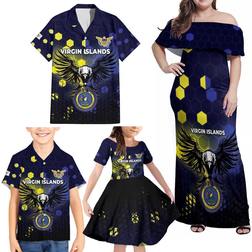 Personalized United States Virgin Islands Family Matching Off Shoulder Maxi Dress and Hawaiian Shirt Eagle Bird Unique Style - Wonder Print Shop