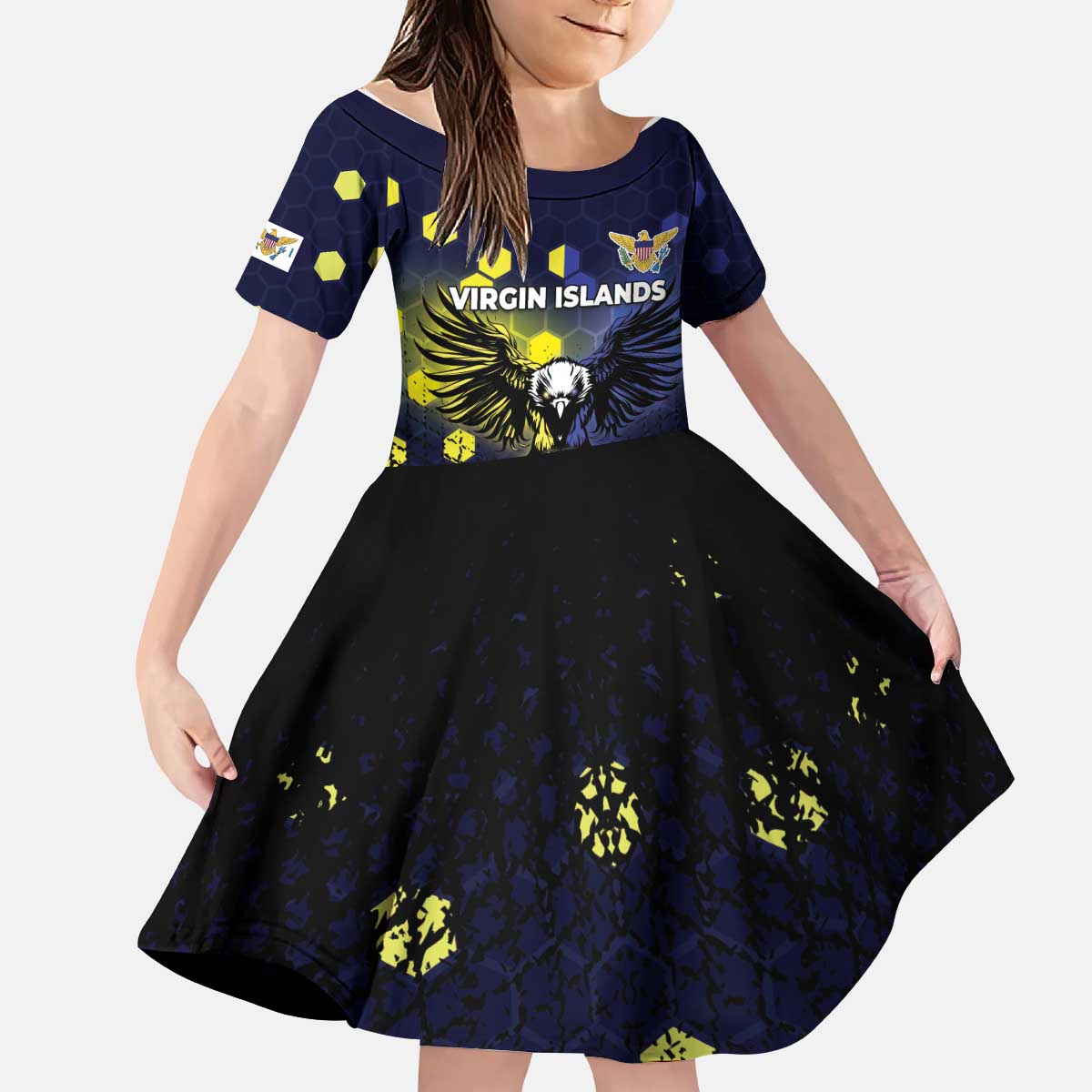 Personalized United States Virgin Islands Kid Short Sleeve Dress Eagle Bird Unique Style - Wonder Print Shop