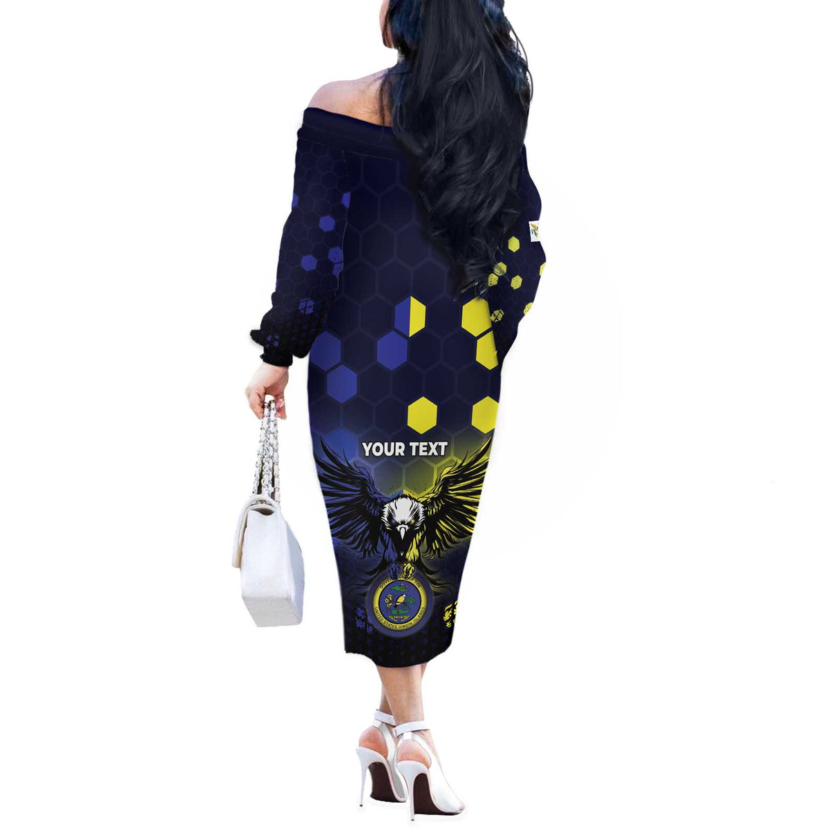 Personalized United States Virgin Islands Off The Shoulder Long Sleeve Dress Eagle Bird Unique Style - Wonder Print Shop