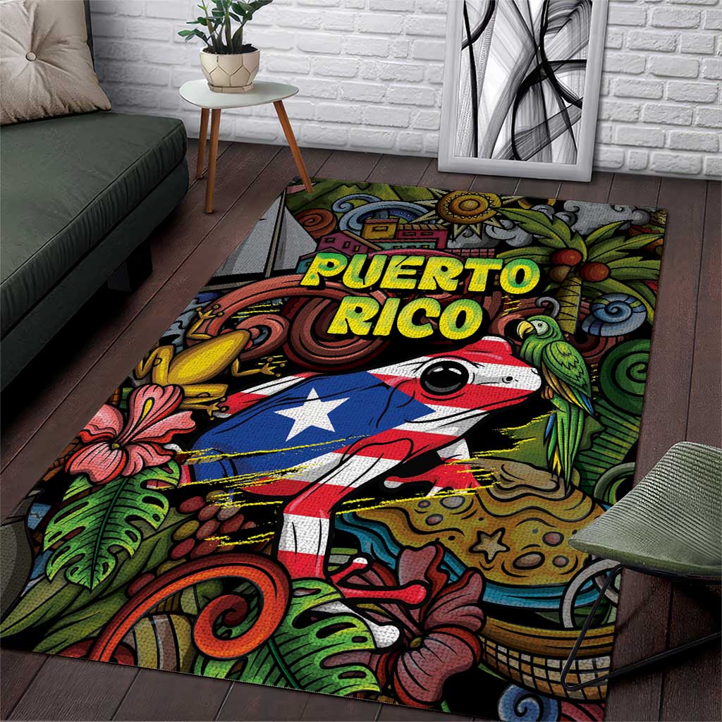 Puerto Rico Area Rug The Coqui Frog Tropical Doodle Style - Wonder Print Shop