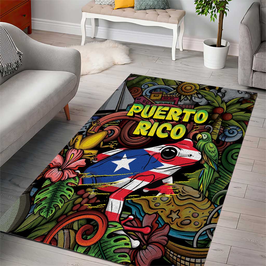 Puerto Rico Area Rug The Coqui Frog Tropical Doodle Style - Wonder Print Shop