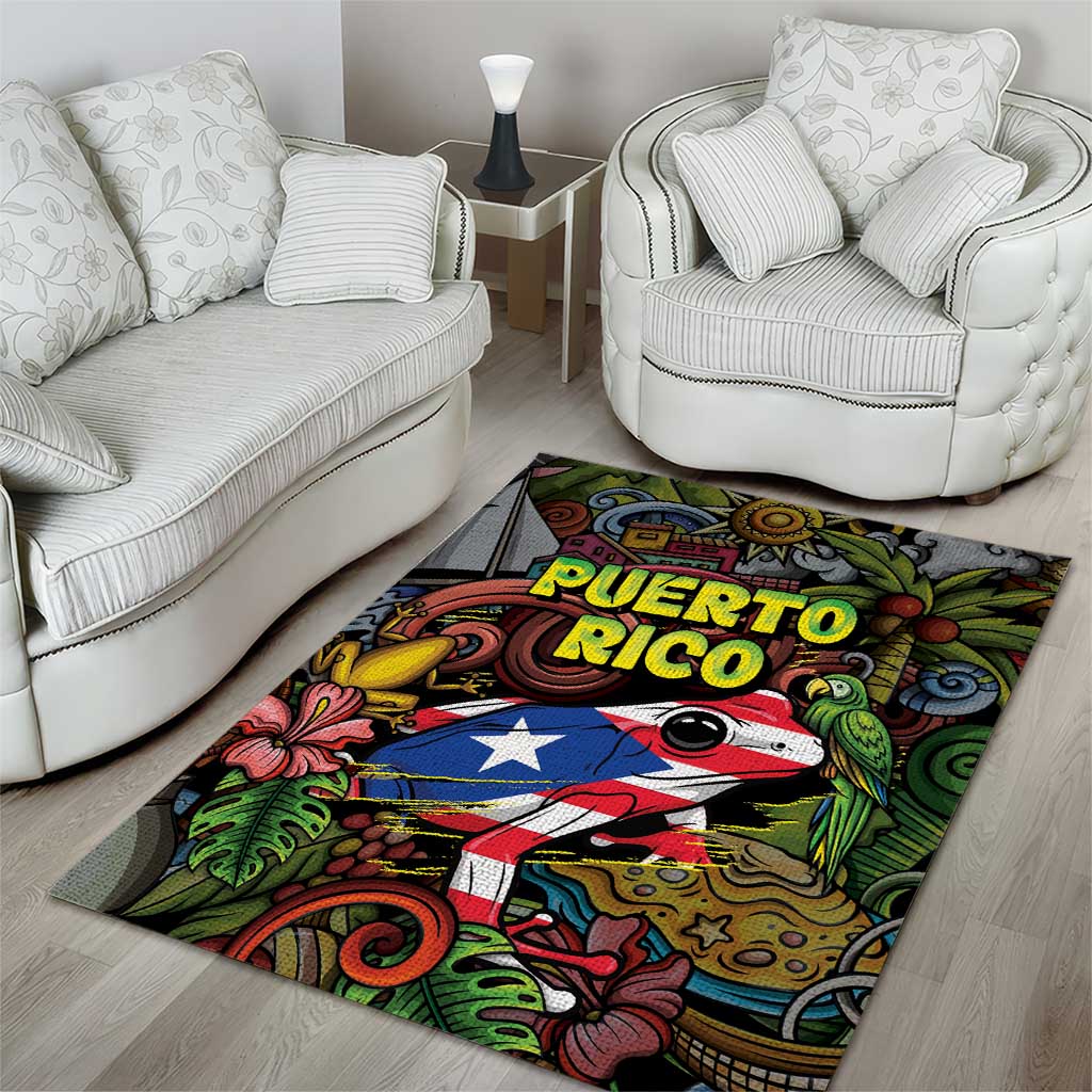 Puerto Rico Area Rug The Coqui Frog Tropical Doodle Style - Wonder Print Shop