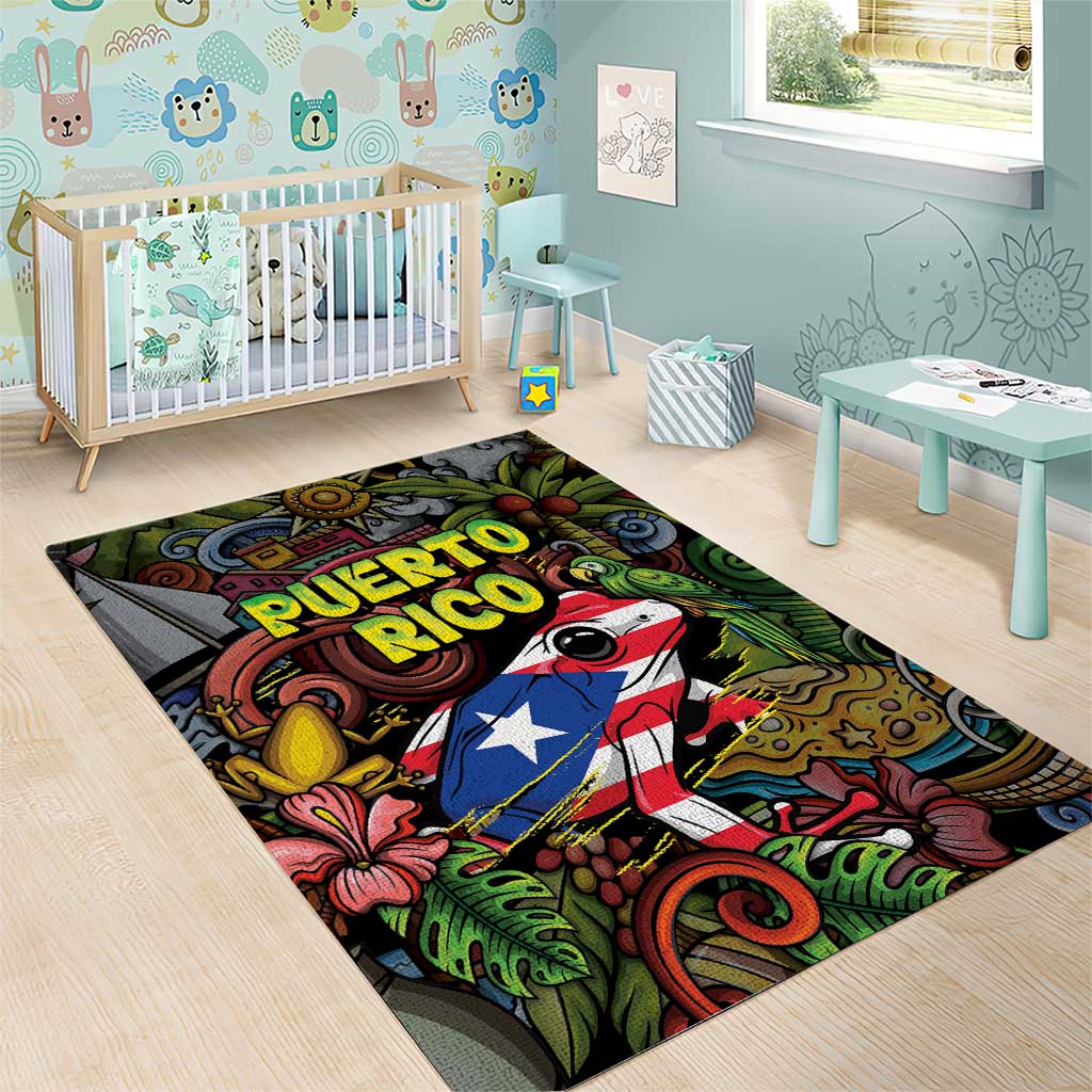 Puerto Rico Area Rug The Coqui Frog Tropical Doodle Style - Wonder Print Shop