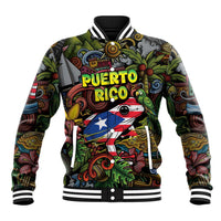 Personalized Puerto Rico Baseball Jacket The Coqui Frog Tropical Doodle Style - Wonder Print Shop
