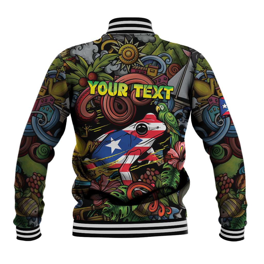 Personalized Puerto Rico Baseball Jacket The Coqui Frog Tropical Doodle Style - Wonder Print Shop