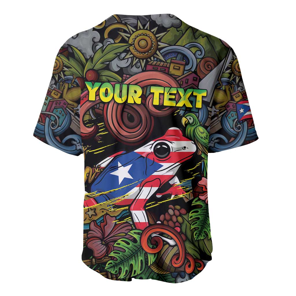 Personalized Puerto Rico Baseball Jersey The Coqui Frog Tropical Doodle Style - Wonder Print Shop
