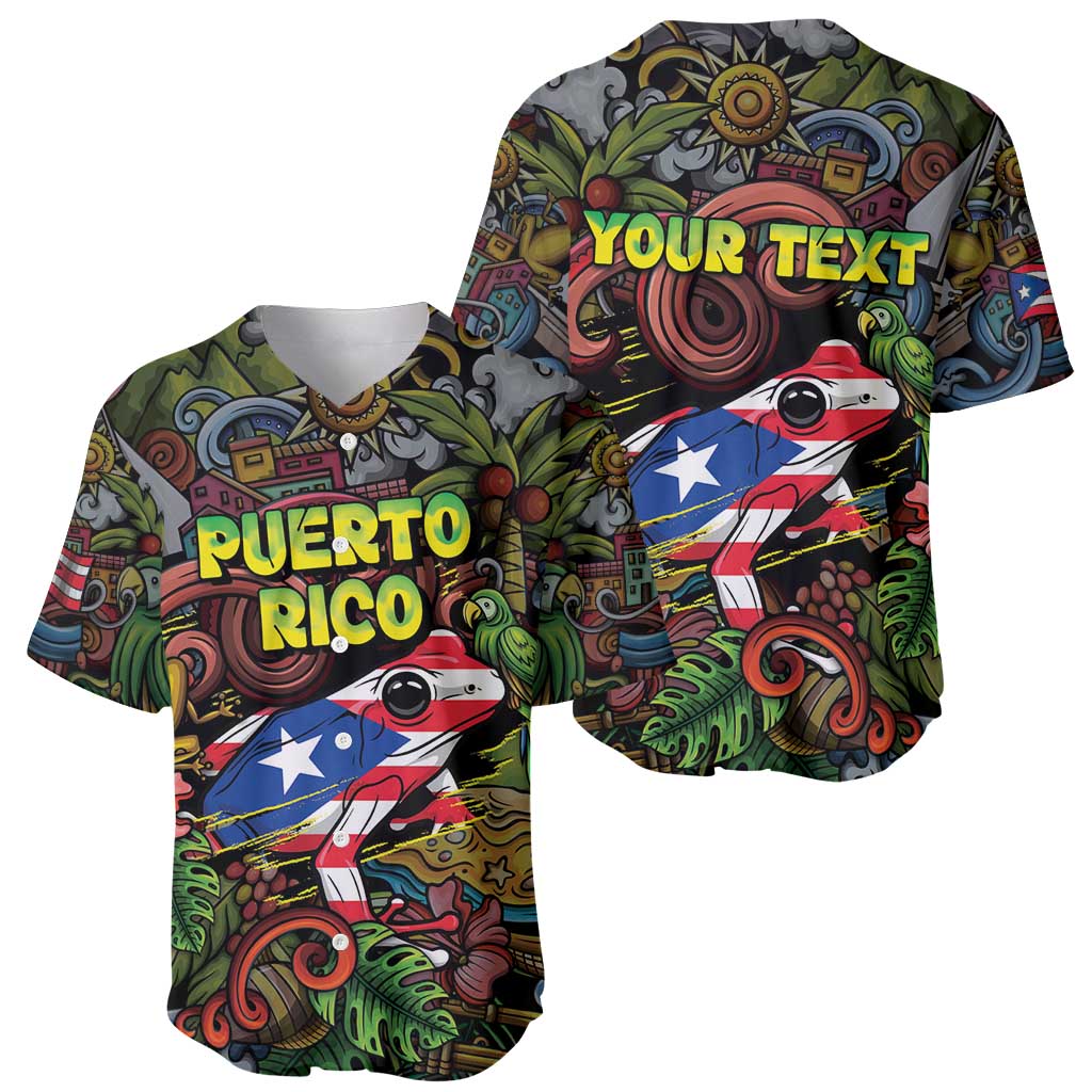 Personalized Puerto Rico Baseball Jersey The Coqui Frog Tropical Doodle Style - Wonder Print Shop