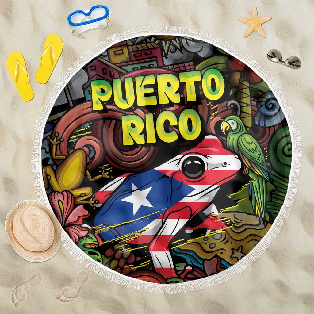Puerto Rico Beach Blanket The Coqui Frog Tropical Doodle Style - Wonder Print Shop
