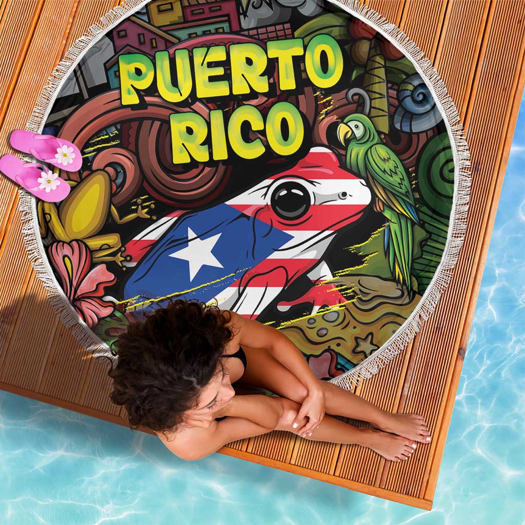 Puerto Rico Beach Blanket The Coqui Frog Tropical Doodle Style - Wonder Print Shop