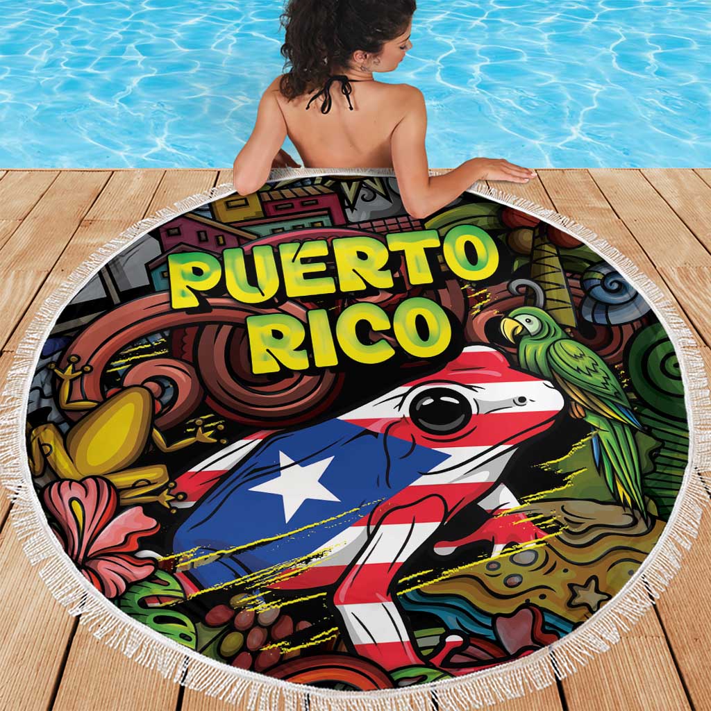 Puerto Rico Beach Blanket The Coqui Frog Tropical Doodle Style - Wonder Print Shop