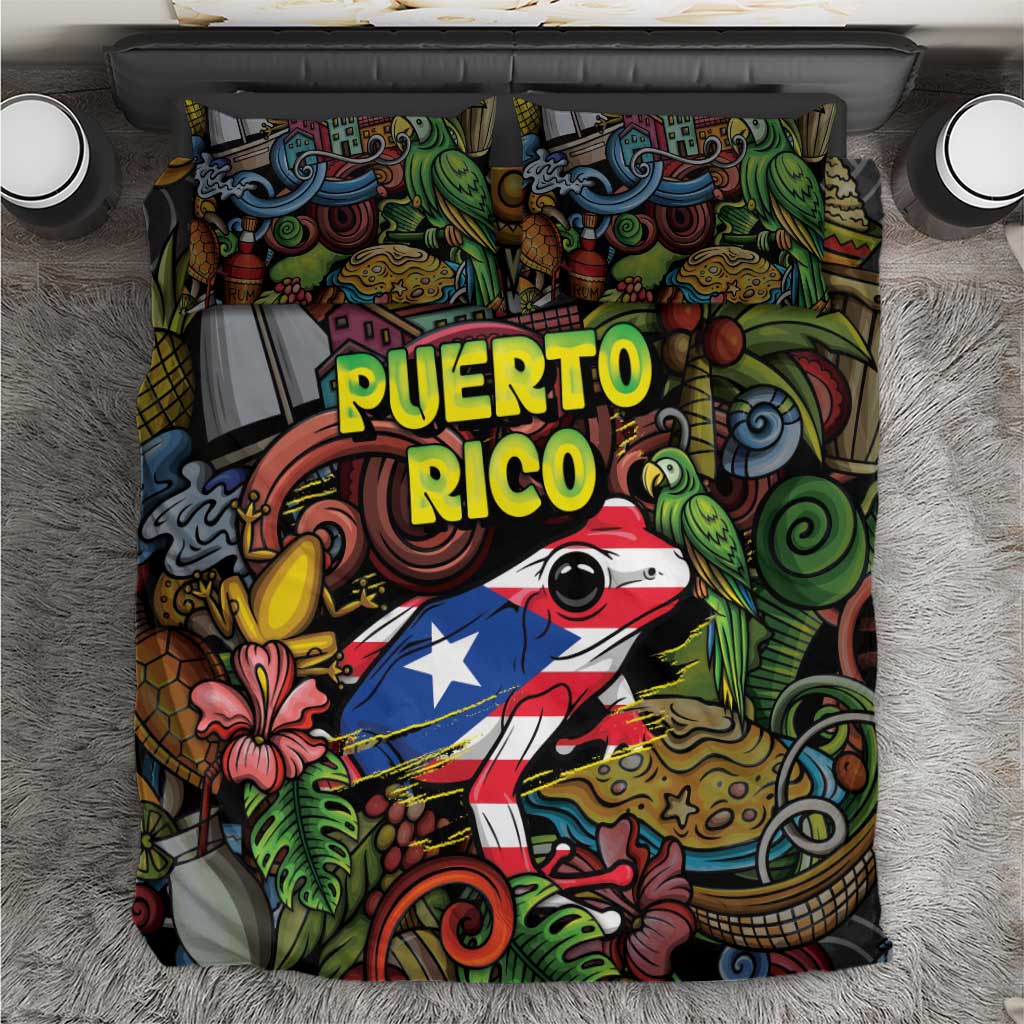 Puerto Rico Bedding Set The Coqui Frog Tropical Doodle Style - Wonder Print Shop