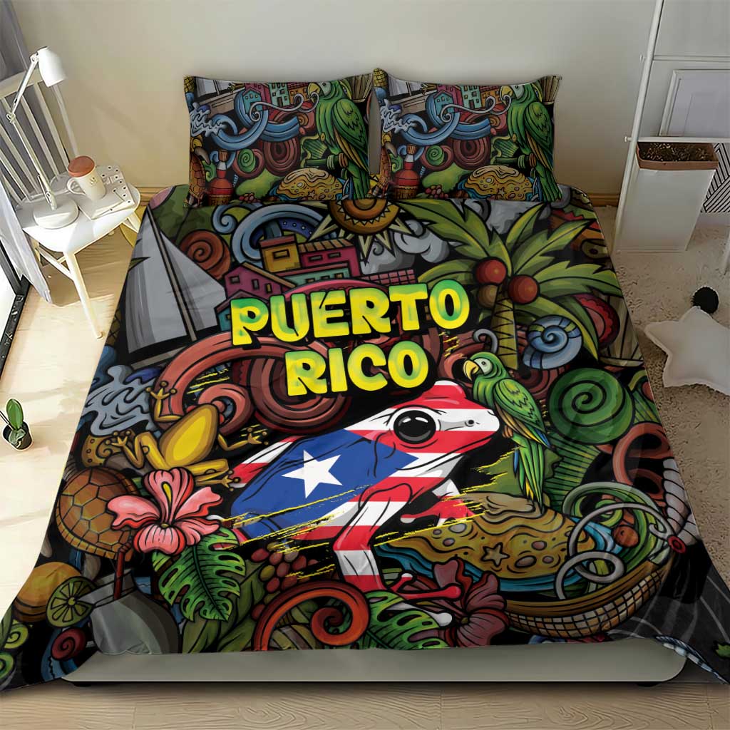 Puerto Rico Bedding Set The Coqui Frog Tropical Doodle Style - Wonder Print Shop