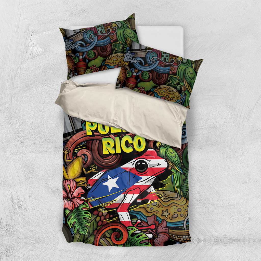 Puerto Rico Bedding Set The Coqui Frog Tropical Doodle Style - Wonder Print Shop