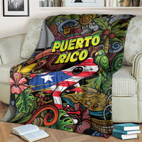 Puerto Rico Blanket The Coqui Frog Tropical Doodle Style - Wonder Print Shop