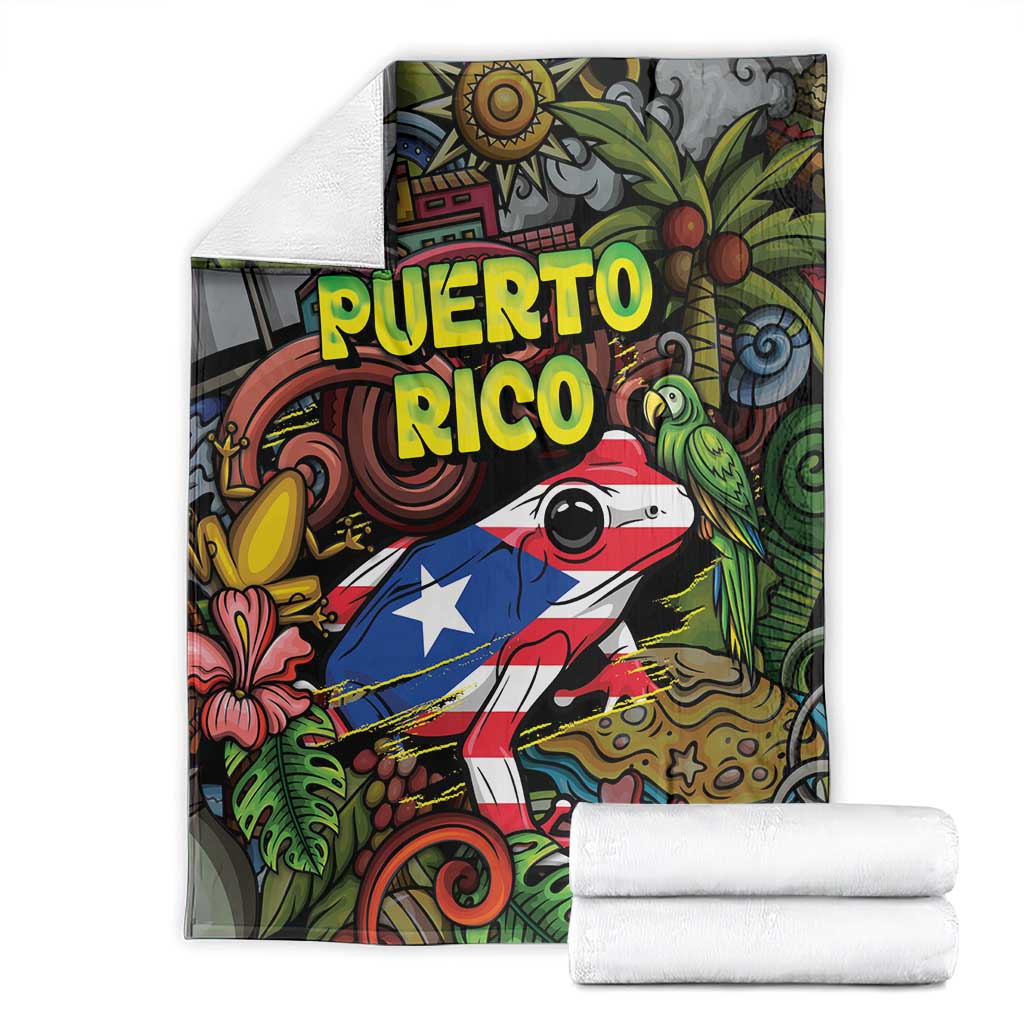Puerto Rico Blanket The Coqui Frog Tropical Doodle Style - Wonder Print Shop