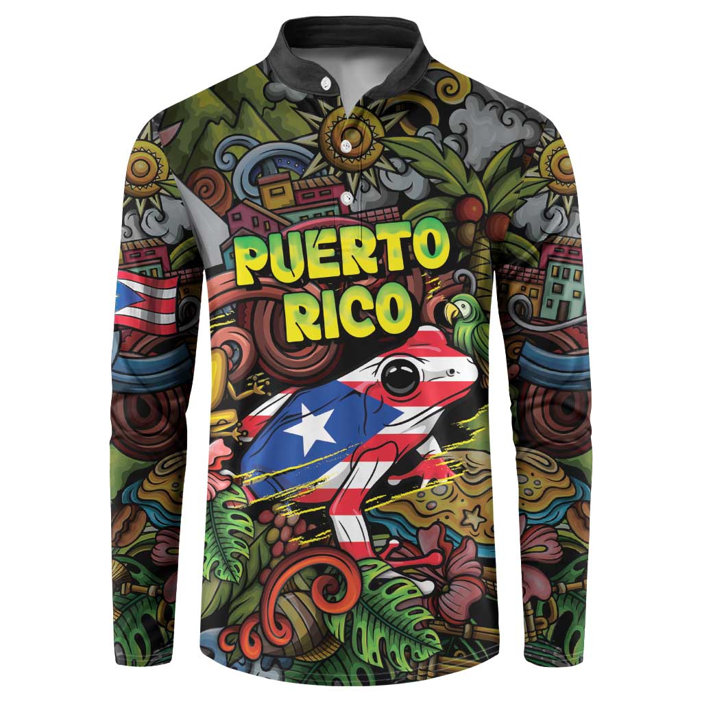 Personalized Puerto Rico Button Sweatshirt The Coqui Frog Tropical Doodle Style - Wonder Print Shop