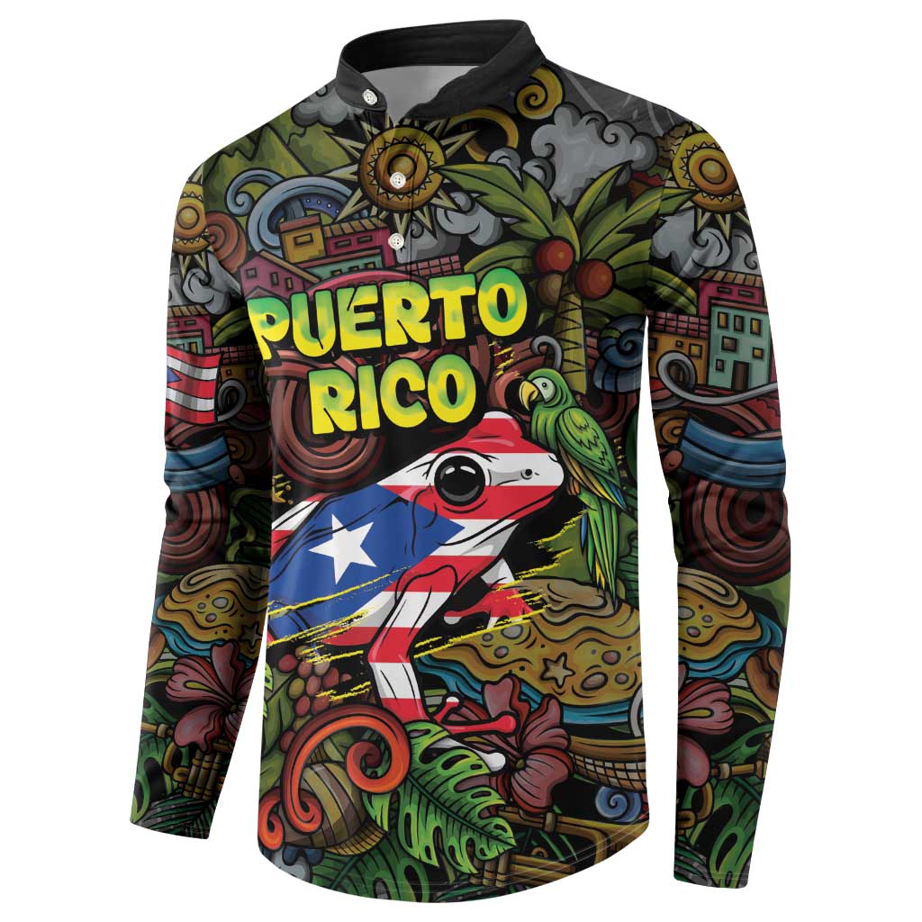 Personalized Puerto Rico Button Sweatshirt The Coqui Frog Tropical Doodle Style - Wonder Print Shop