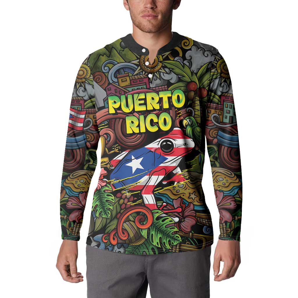 Personalized Puerto Rico Button Sweatshirt The Coqui Frog Tropical Doodle Style - Wonder Print Shop