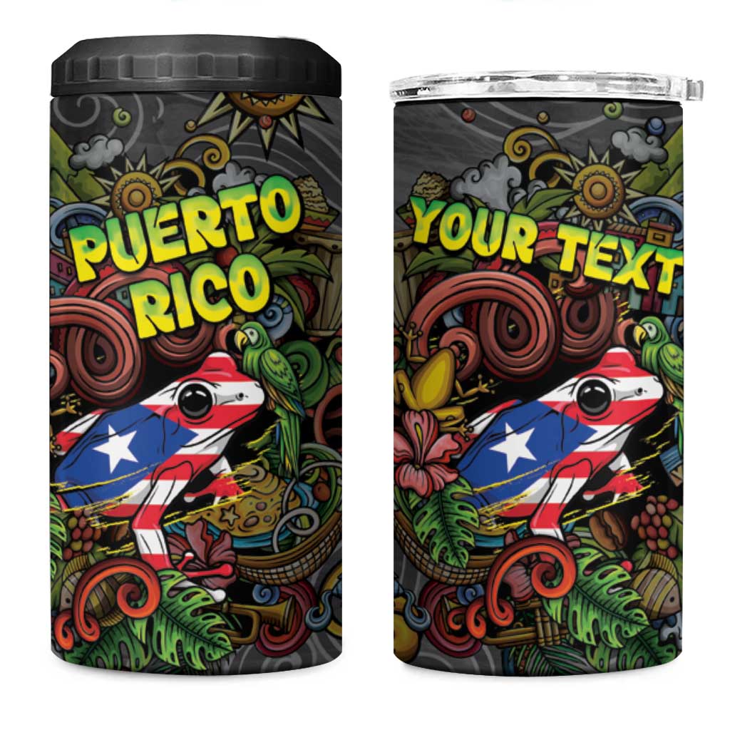 Personalized Puerto Rico 4 in 1 Can Cooler Tumbler The Coqui Frog Tropical Doodle Style - Wonder Print Shop