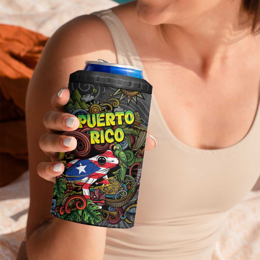 Personalized Puerto Rico 4 in 1 Can Cooler Tumbler The Coqui Frog Tropical Doodle Style - Wonder Print Shop