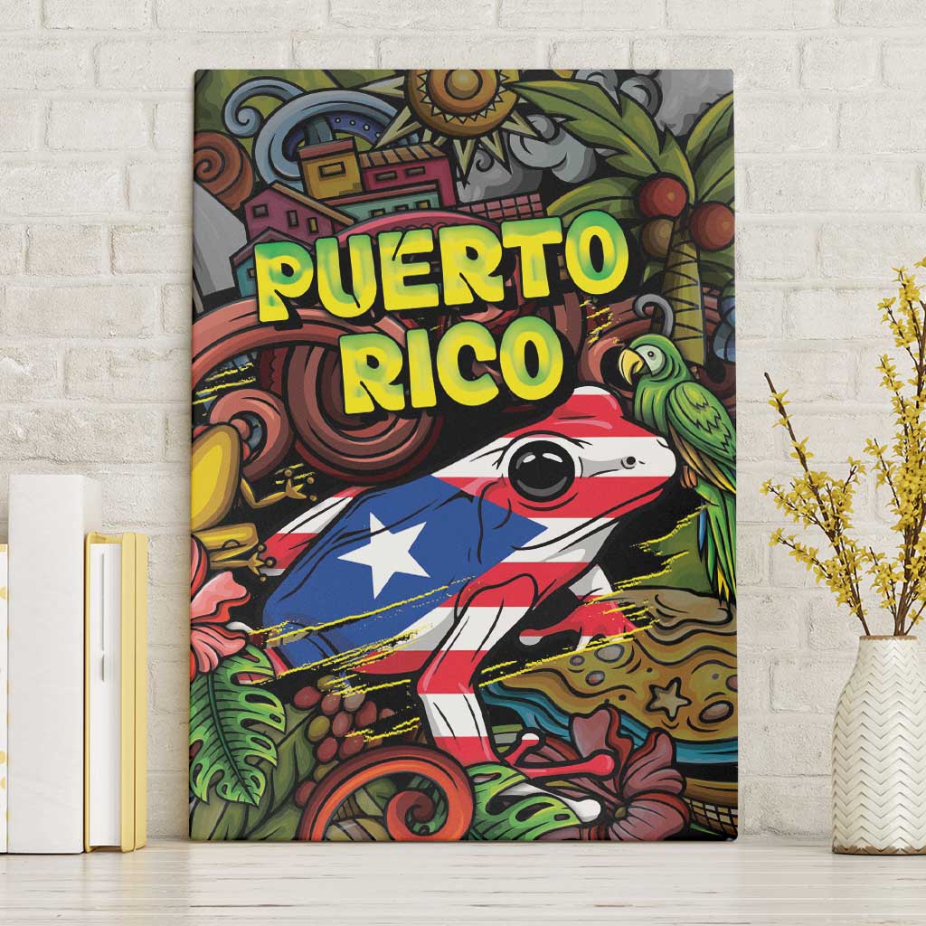 Puerto Rico Canvas Wall Art The Coqui Frog Tropical Doodle Style - Wonder Print Shop