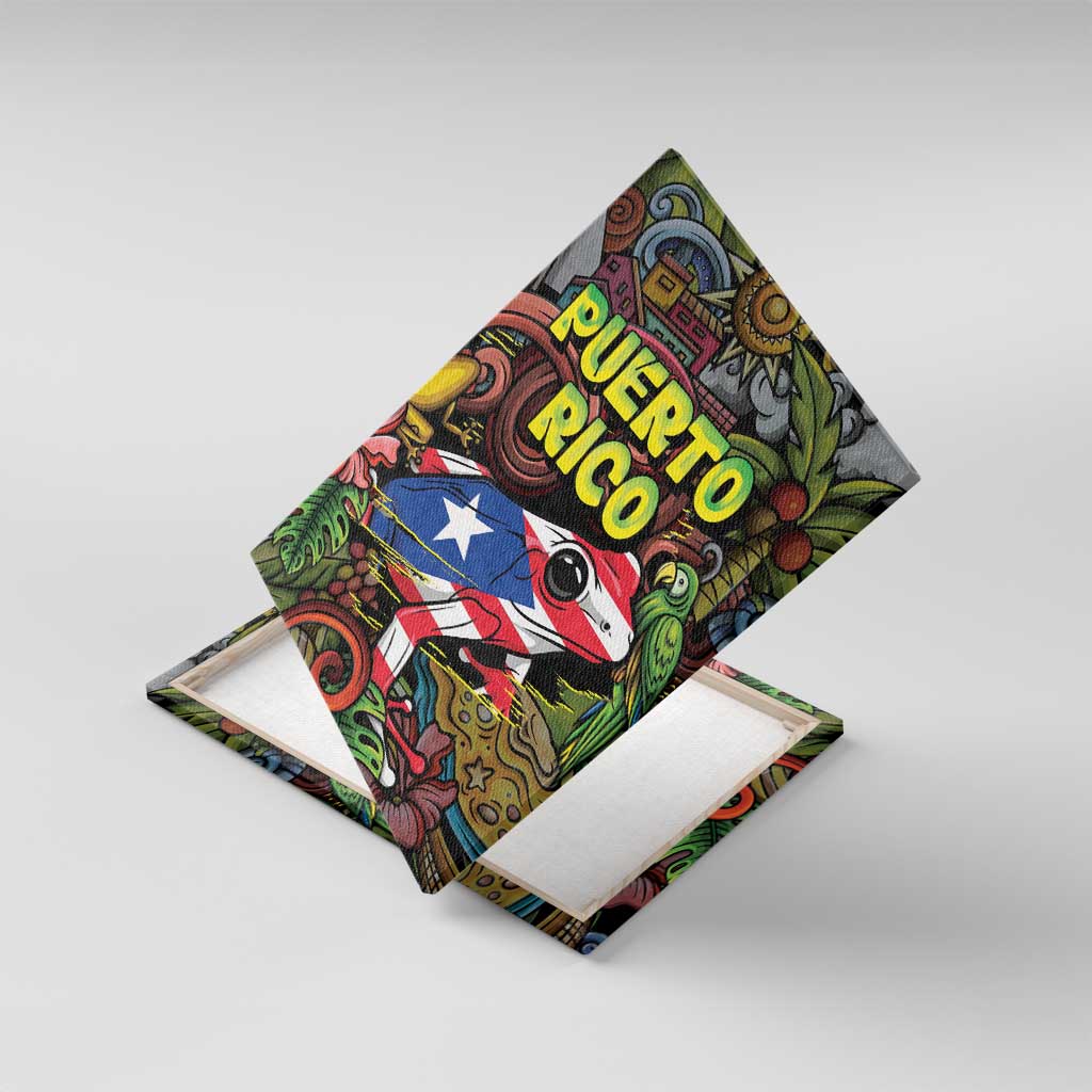 Puerto Rico Canvas Wall Art The Coqui Frog Tropical Doodle Style - Wonder Print Shop