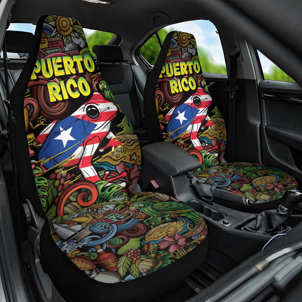 Puerto Rico Car Seat Cover The Coqui Frog Tropical Doodle Style - Wonder Print Shop