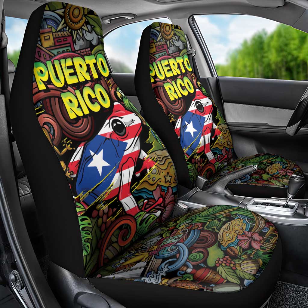 Puerto Rico Car Seat Cover The Coqui Frog Tropical Doodle Style - Wonder Print Shop