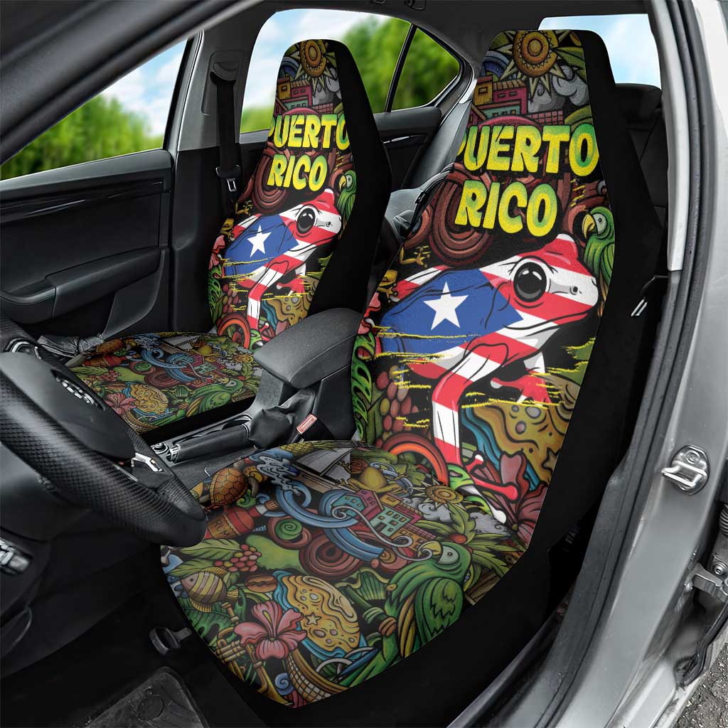 Puerto Rico Car Seat Cover The Coqui Frog Tropical Doodle Style - Wonder Print Shop