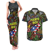 Personalized Puerto Rico Couples Matching Tank Maxi Dress and Hawaiian Shirt The Coqui Frog Tropical Doodle Style - Wonder Print Shop