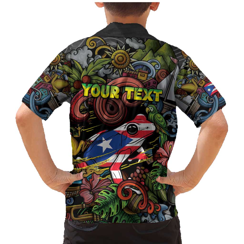 Personalized Puerto Rico Family Matching Mermaid Dress and Hawaiian Shirt The Coqui Frog Tropical Doodle Style - Wonder Print Shop