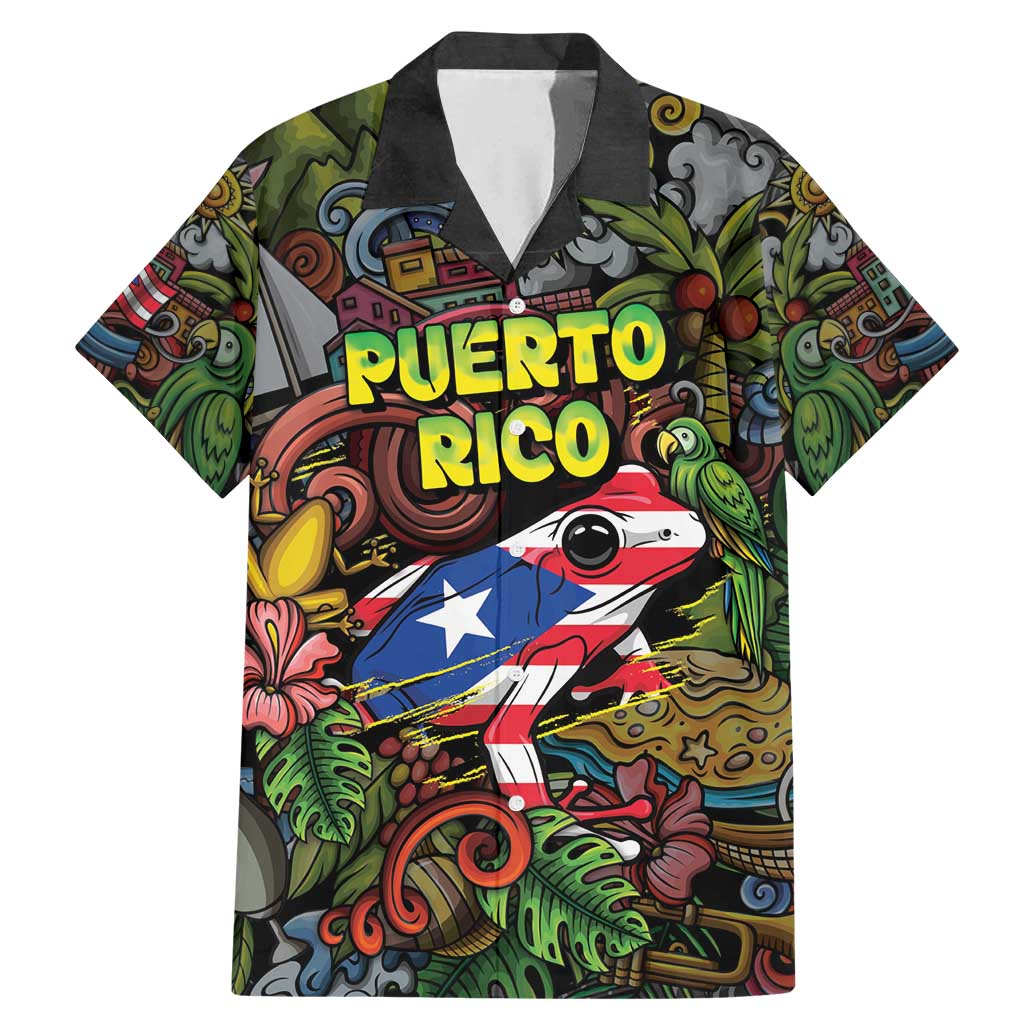 Personalized Puerto Rico Family Matching Mermaid Dress and Hawaiian Shirt The Coqui Frog Tropical Doodle Style - Wonder Print Shop