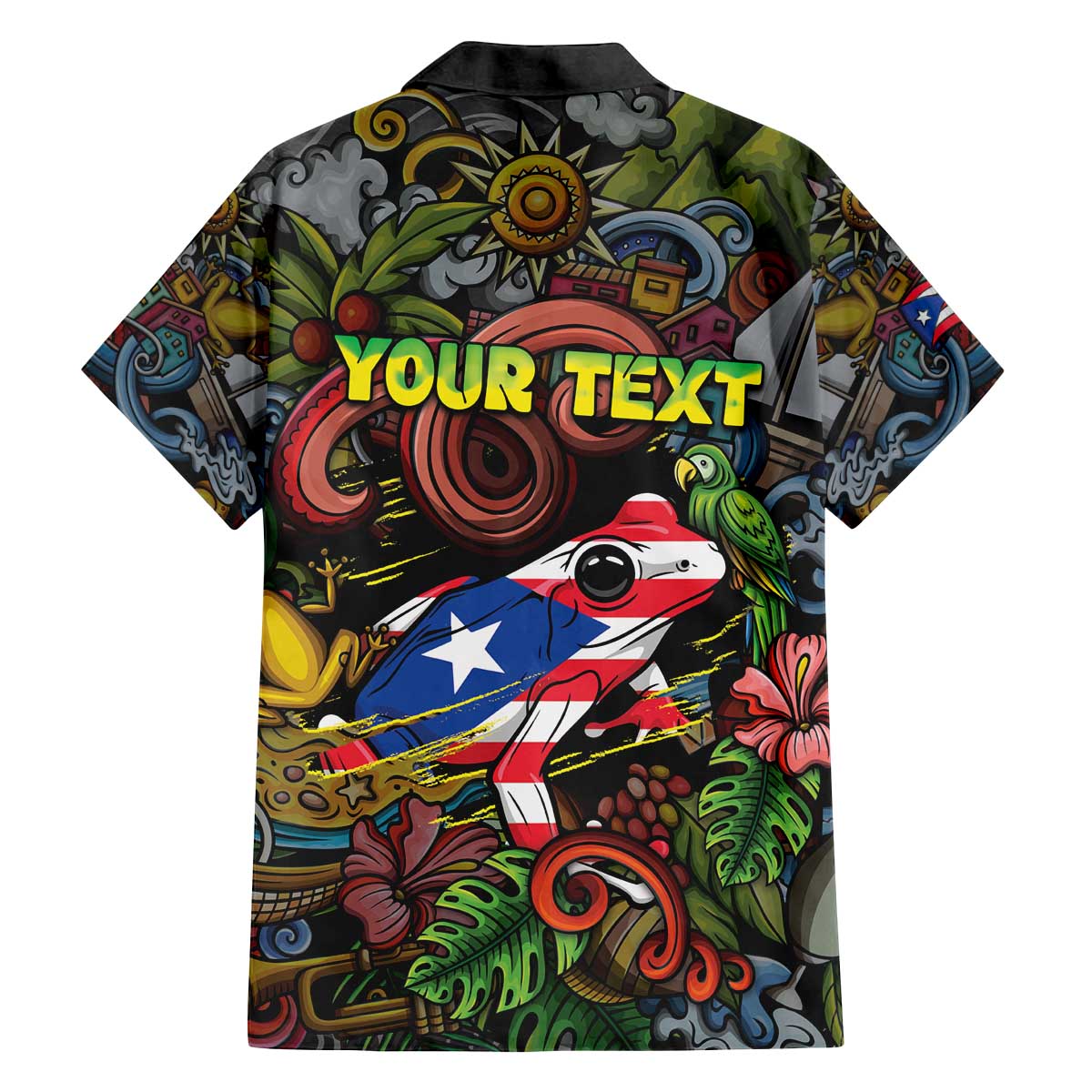 Personalized Puerto Rico Family Matching Off The Shoulder Long Sleeve Dress and Hawaiian Shirt The Coqui Frog Tropical Doodle Style - Wonder Print Shop