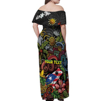 Personalized Puerto Rico Family Matching Off Shoulder Maxi Dress and Hawaiian Shirt The Coqui Frog Tropical Doodle Style - Wonder Print Shop