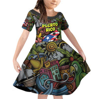 Personalized Puerto Rico Family Matching Off Shoulder Short Dress and Hawaiian Shirt The Coqui Frog Tropical Doodle Style - Wonder Print Shop