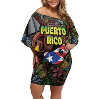 Personalized Puerto Rico Family Matching Off Shoulder Short Dress and Hawaiian Shirt The Coqui Frog Tropical Doodle Style - Wonder Print Shop