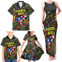 Personalized Puerto Rico Family Matching Tank Maxi Dress and Hawaiian Shirt The Coqui Frog Tropical Doodle Style - Wonder Print Shop