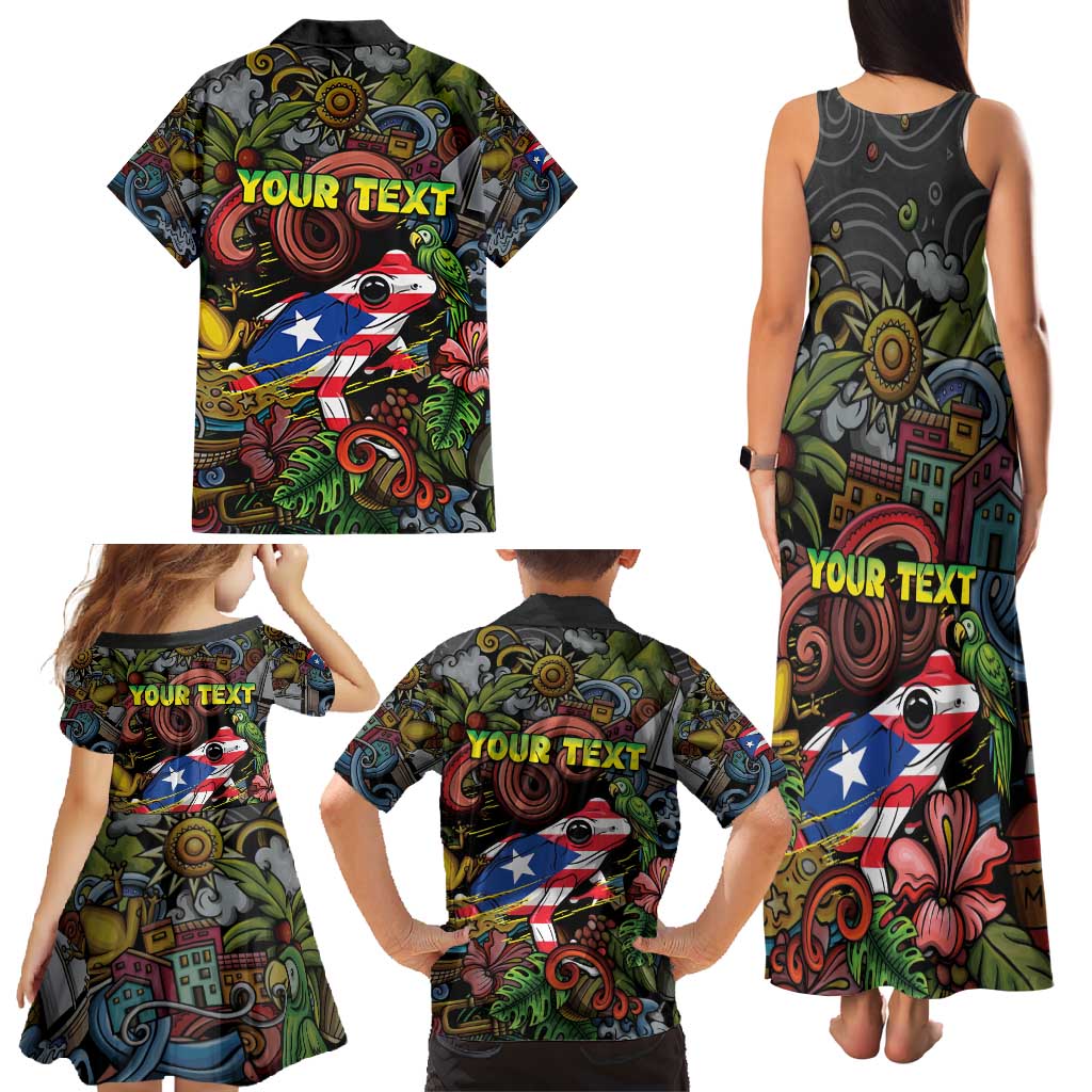 Personalized Puerto Rico Family Matching Tank Maxi Dress and Hawaiian Shirt The Coqui Frog Tropical Doodle Style - Wonder Print Shop